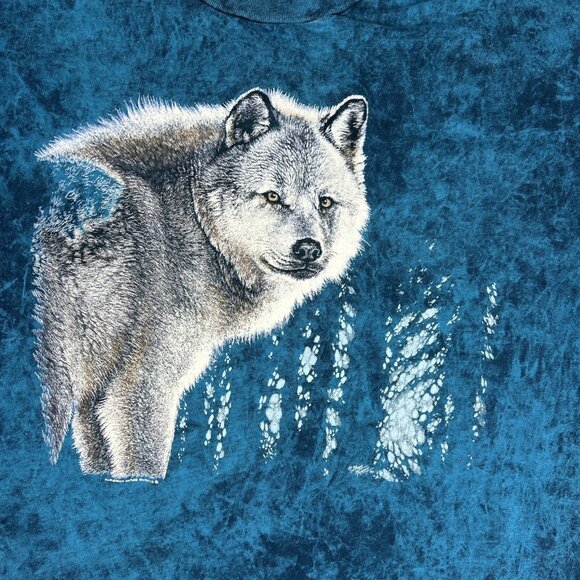 Vintage 80s-90s Wolf T Shirt XL Mens DSingle Stitch Tie Dye Blue Harlequin Brand - Picture 2 of 9